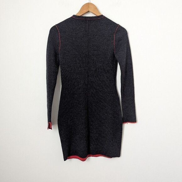 Rag & Bone charcoal grey red seam 100% Merino Wool long sleeve mini dress - Picture 5 of 6